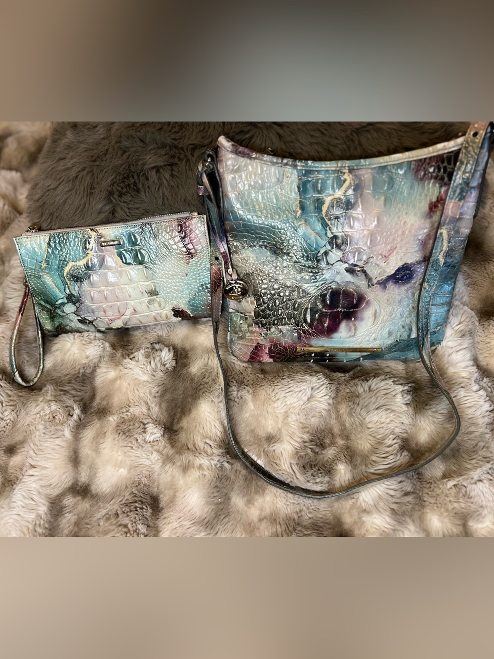 Brahmin Katie Melbourne leather crossbody & Wristlet in Nirvana (MSRP $410)